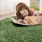 OLANLY Green Round Rugs for Bedroom - Machine Washable, 5 ft Circle Area Rugs for Living Room, Soft and Fluffy Shaggy Carpet for Teen Girl and Boys, Nursery Rooms, Dorms, Home Decor Aesthetic