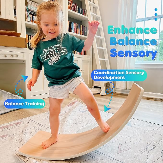 Natural Wood Balance Board for Kids | Montessori Wobble Board for Toddlers & Children Ages 3-8, Open-Ended Waldorf Learning Toy for Indoor Play, Core Balance Trainer, Birthday & Christmas Gift 2026