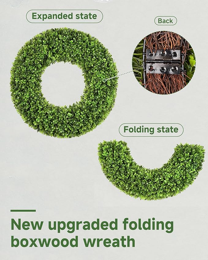 DDHS 19''Boxwood Wreaths for Front Door，Artificial Spring Wreaths for Farmhouse Wedding Green Year Round Indoor Outdoor for Fall Summer Christmas Wreath Home Decorations-Green