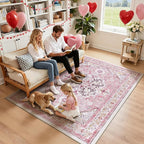 U'Artlines Pink Area Rug 5x7 Boho Washable Soft Carpet for Living Room Bedroom Dining Room Office Indoor Rugs for Home Decor