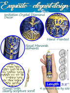 Exquisite Enamel Design Mezuzah with Scroll, Easy Install Use Double-Sided Tape, Royal Blue Mezuzah for Door with Crystal Diamond Accent for Any Memorable Jewish Occasions, 3.8”