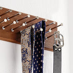 TreeHouse London Tie Rack Organizer – Holds 40 Large Ties – Solid Wood & Sturdy Metal Storage Holder for Closet – Wall Mounted Tie Display Hanger for Wall, Bedroom - (Walnut Tie Rack) 16" L X 4.25" H