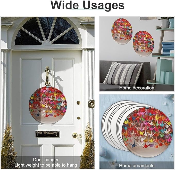 Wall Picture, with Origami Paper Cranes Printed Circular Iron Hanging Picture,Wall Art Decor,Home for Bedroom Living Room Bathroom Decor,Iron Painting 11.8X11.8 in