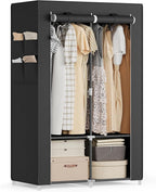 SONGMICS Portable Closet, Wardrobe Closet Organizer with Cover, 2 Hanging Rods and Shelves, 4 Side Pockets, 33.9 x 17.7 x 65.7 Inches, Large Capacity for Bedroom, Living Room, Ink Black URYG091B01