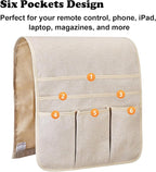 Teniux Remote Control Holder Armchair Caddy for Recliner Couch, Non-Slip Armrest Organizer with 5 Pockets for Magazine, Tablet, Phone, iPad (Beige)