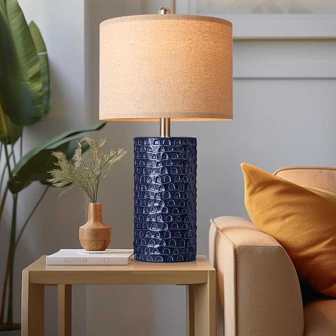 PARTPHONER 23" Modern Ceramic Table Lamp Set of 2, Table Lamps for Living Room, Rustic Farmhouse Bedside Lamps Nightstand lamp for Bedroom, Desk Lamp for End Table Home Decor Navy Blue