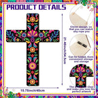 Pinkunn 2 Pcs Mexican Floral Cross Wall Decor Mexican Wall Art Hand Painted Decorative Inspirational Wooden Floral Cross Spanish Crucifix Decor for Home Room Church Decoration