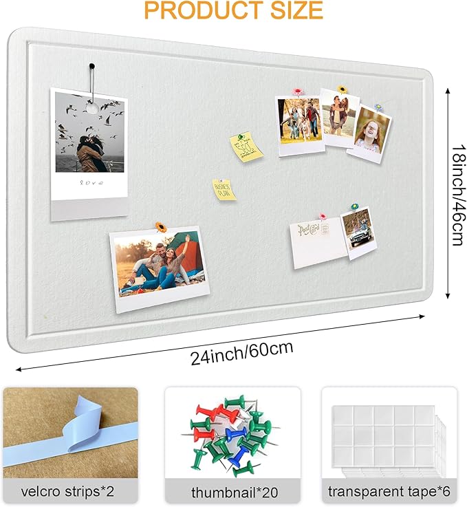 Large Bulletin Board - Foldable 24x18 Inches Cork Board Alternative with 20 Push Pins, Self-Adhesive Felt Bulletin Board for Wall, Home Office Classroom Decor