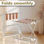 Acrylic Luggage Rack for Guest Room,Folding Luggage Rack with Leather Straps,Holds up to 120 lbs Suitcase Stand for Bedroom, Living Room and Hotel (Brown Leather)