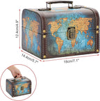 ELLDOO Decorative Treasure Chest Box, Wooden + PU Leather Storage Box for Jewelry Trinkets, Keepsakes box for Girls Women Gifts (Green Map Pattern)
