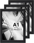KTKDE A1 Picture Frame Set of 3,23.4 x 33.1in Poster Frame Wooden Black-Horizontal or Vertical Wall Hanging for Home, Exhibition, Caffe Large Frame for Photos, Posters - Art Prints best gift