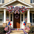 4th of July Patriotic Swag Red White and Blue Memorial Day Front Door Floral Twigs Swag with Forsythia Flowers Stars Independence Day 250th Anniversary Veterans Day Decor for Arch Wall Home Decor