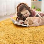 OLANLY Mustard Yellow Round Rugs for Bedroom - Machine Washable, 4 ft Circle Area Rugs for Living Room, Soft and Fluffy Shaggy Carpet for Teen Girl and Boys, Nursery Rooms, Dorms, Home Decor Aesthetic