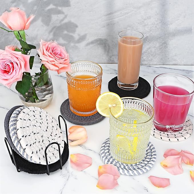 Coasters for Drinks, Coasters Set of 4 - Color, 8 Pack Coaster Set, Absorbent Coaster with Holder, Coffee Table Decor, Living Room Decor, Home Decor Living Room