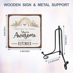 Boho Rainbow Wooden Sign -You Are Awesome Positive Reminder Motivational Wood Plaque With A Support Frame - Home & Office Inspirational Gifts For Women And Man, Desk Decor & Accessories - A13