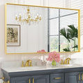 Keonjinn Gold Bathroom Mirror 60 x 36 Inch, Brushed Gold Metal Framed Mirrors, Square Corner Rectangular Large Wall Mirrors, Trimmed Wall-Mounted Vanity Mirror(Horizontal/Vertical)