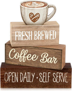 Moucuny 4 Pcs Farmhouse Coffee Bar Signs Decor Wooden Cup Rise & Shine It's Coffee Time Rustic Wood Cafe Sign Gift for Home Kitchen Tabletop Decor