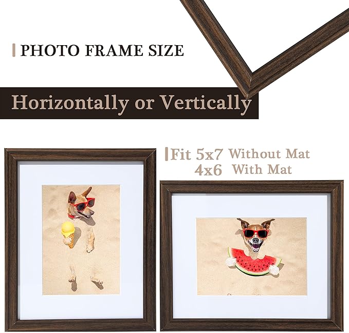 5x7 Picture Frame Walnut,5 x 7 Frames with Mat for 4 x 6 Rustic Wooden Frame 5x7 Photo,Collage Frames with Real Glass for Tabletop & Wall Mounting,5 by 7 Small Puzzle Frame-Home Decor