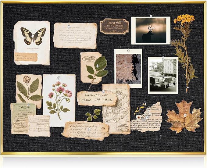 Linen Bulletin Board 36" x 24", Black Fabric Pin Board with Gold Aluminum Frame, Decorative Vision Board for Home Office, Bedroom & Dorm Wall Decor, Includes 10 Push Pins
