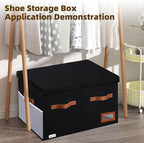 Shoe Organizer for Closet, Foldable Shoe Storage Bins with Lid & Adjustable Dividers, Fabric Shoe Box Storage Containers with Four Reinforced Handles, Fits 16 Pairs, 1 Pack, Black