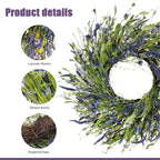 Jobflower 24 Inch Lavender Wreath for Front Door - Artificial Spring Wreath with Realistic Blue Berries - Lifelike Farmhouse Wall Decor for All Seasons
