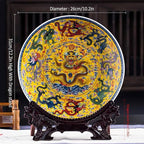LIYAOLI Home Ceramic Decorative Plates for Display Feng Shui Decor Chinese Decorations Classical Colorful Flying Dragon Soaring Clouds Handmade Art Decor for Display Living Room Table