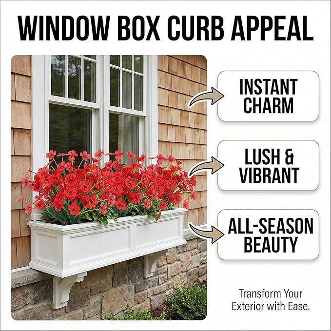MACTING Artificial Flowers for Outdoors Fake Spring Flowers UV Resistant No Fade Faux Plastic Plants for Hanging Planters Window Patio Porch Yard Garden Home Indoor Outside Summer Decorations(Red)