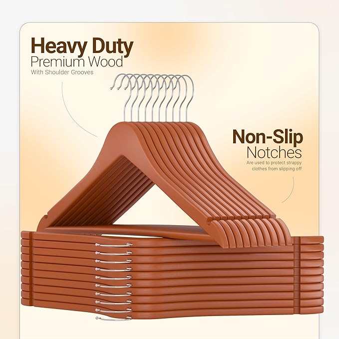 Utopia Home Premium Wooden Hangers 30 Pack - Durable & Slim Coat Hanger - Suit Hanger with 360-Degree Rotatable Hook - Wood Hangers with Shoulder Grooves (Cherry)