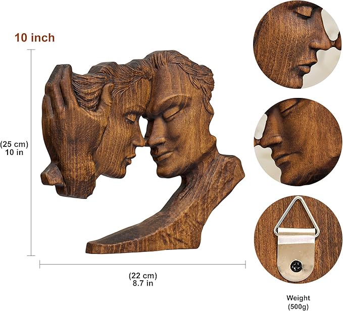 BGCOPPER Wooden Couple Statue, Abstract Couple Sculptures Ornament for Home Decor Women Gift for Anniversary Wedding (10 Inch)