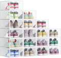 SONGMICS Shoe Boxes, Shoe Storage Organizers Rack for Closet, Plastic Stackable Sneaker Containers Case, 18 Pack, Transparent and Cloud White ULSP318W01