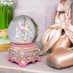 Elanze Designs Pink Rose Horse and Carousel 100MM Sturdy Wind Up Musical Glitter Water Snow Globe Tabletop Dresser Figurine Decoration Plays Tune Carousel Waltz
