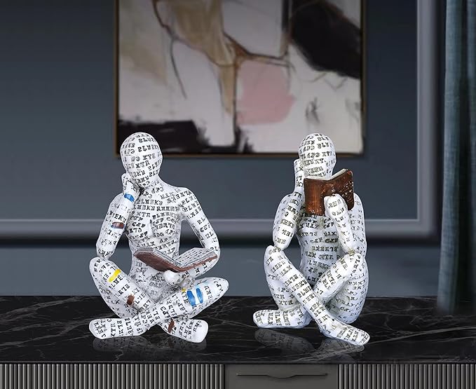 Pulp Reading Women Figurine Decor Thinker Statue Modern Abstract Art Sculpture Resin Collectible Reading Figurines for Living Room Desk Table Bookshelf Shelf Office Desktop Home Decoration (style 4)