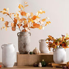 Large Flower Vase Home Decor - 12 inch Tall Ceramic Farmhouse White Rustic Table Vases with Handle Living Room Decoration Decorative Modern for Fireplace Kitchen