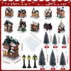 Shappy 48 Pcs Christmas Village Houses Town Buildings Accessories 10 Light up Christmas Village House 12 Mini Trees 12 LED Lights 2 Snow Blanket Box for DIY(Classical Style)