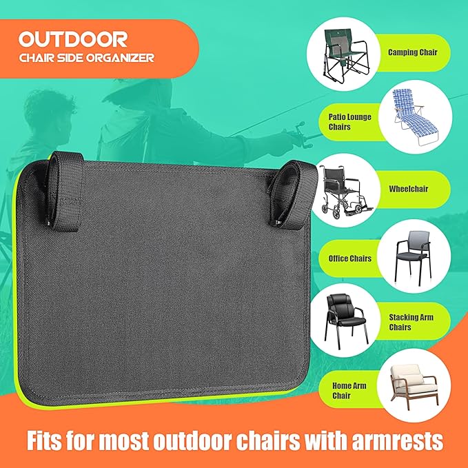 Beach Chair Arm Organizer Wheelchair Side Bag Camping Chair Side Organizer Caddy Storage Bag for Wheelchair/Beach Chair/Camping Chair Arm Accessories for Magazine/Tablet/Drinks