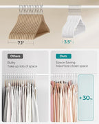 SONGMICS Velvet Hangers 50 Pack, Non-Slip Clothes Hangers with Shoulder Notches, Pants Bar, 360° Swivel Hook, Space-Saving, for Closet, Cloud White UCRF029W05