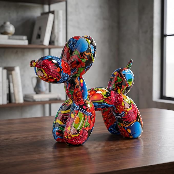 Resin Balloon Dog Sculpture - Collectible Figurines Decor for Home | Office Desktop Resin Decors Balloon Dog Decor (Graffiti Rose)