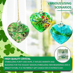 Set of 3 Green Blown Glass Heart Ornaments 4 Inch Hanging Decor for Outdoor Unique Home Garden Patio Decoration for Mom Wife