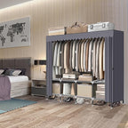 LOKEME Wardrobe Closet，Grey Portable Closet with Zippers， 65.4Inches 19mm Diameter，Portable Closets for Hanging Clothes，with 4 booms and Storage cabinets，Spacious Large -Capacity Storage Space