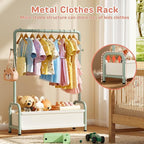 Kids Clothing Rack with Storage Shelf, Kids Dress Up Storage for Coats, Small Baby Garment Rack for Hanging Clothes, Toddler Wardrobe Closet Organizer (Classic, Green)