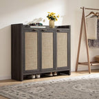 SICOTAS Shoe Storage Cabinet, 30 Pairs Rattan Shoe Cabinet Storage for Entryway, 6-Tier 41" Tall Large Shoe Cabinet, Boho Farmhouse Cabinet with Doors for Entryway Hallway Living Room, Black Oak