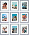 Vittanly 8x10 Picture Frames Set of 9, Shatter Resistant Plexiglass, Display 5x7 Pictures with Mat or 8x10 without Mat, Photo Frames for Wall or Tabletop, Engineered Wood, Vintage Blue-Gray