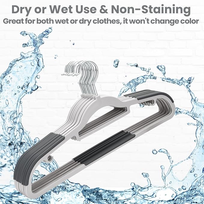 Plastic Hangers 30 Pack, Slim Hangers Non Slip for Closet, Non-staining Space Saving Hanger, 17.1 inches Coat Hanger Heavy Duty Hanging Dry Wet Clothes, Gray