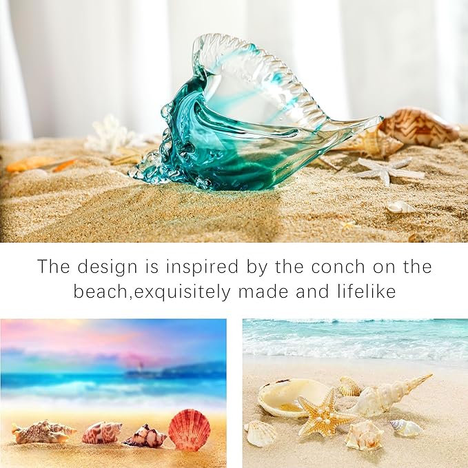 Blown Glass Conch Shell Sculpture, 8.2" Sea Glass Art Decor, Conch Shell Decorative Statues, Seashell Sculpture for Dining Tables, Entryways, Coffee Tables, Living Room, Shelf Fillers Gift for Women