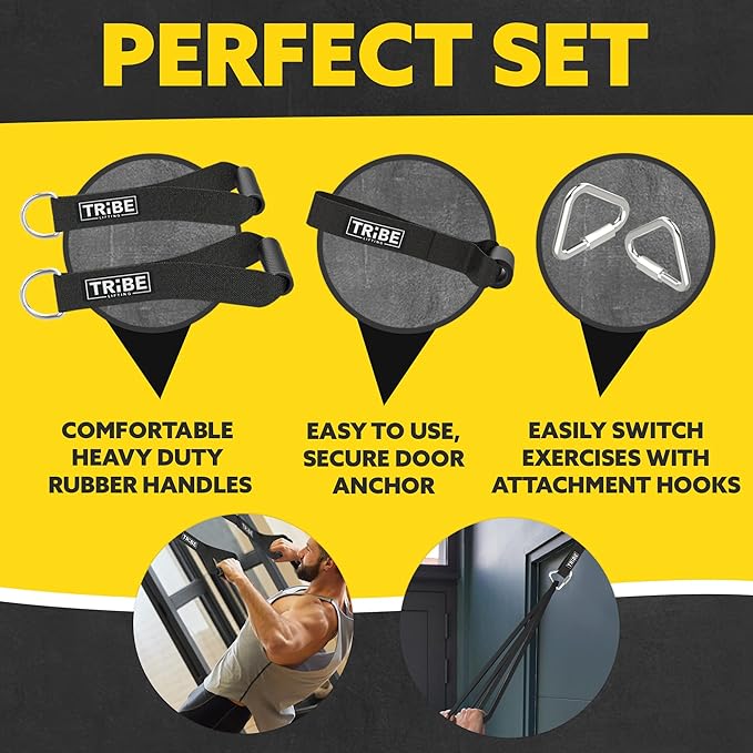 Tribe Lifting Resistance Bands for Working Out Men and Women - Set of 5 Pull Up Bands for Strength Training, Exercise Bands with Handles, Door Anchor and Bar Options for Home Gym