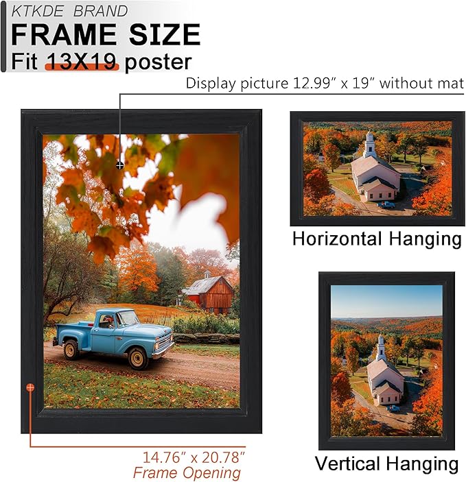 KTKDE 13x19 Picture Frame Set of 5, Wooden frames black, Vertical & Horizontal Wall Hanging for Wall Display,Studio Gallery Photo Frame for Photos, Posters & Art Prints