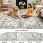 U'Artlines Boho Vintage Area Rug 5x7 Machine Washable Low Pile Soft Floor Carpet Non Slip Non Shedding Accent Rug for Living Room Bedroom Entryway Dining Room Office Grey Taupe