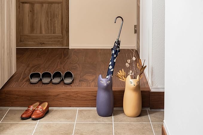 PaletteLife Cat Umbrella Stand, Compact Ceramic Umbrella Holder for Entryway, Cute Scandinavian Decorative Umbrella Rack, Beige