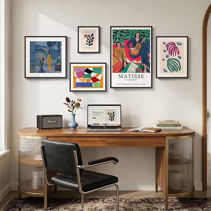 Large Framed Matisse Canvas Wall Art for Living Room, 5 Piece Abstract Modern Art Botanical Painting Prints Wall Decor, Colorful Geometric Aesthetics Henri Matisse Famous Painting Pictures for Dining Room Office Hallway