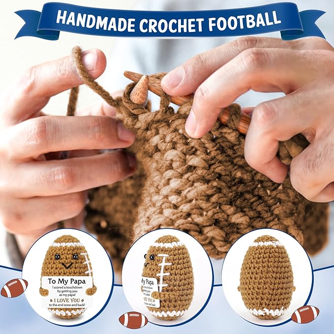 Belatelove Papa Gifts from Son Daughter Wife, Positive Handmade Crochet Dad Father's Day Birthday Gifts, Funny Cute Small Gift for Dads, I Love You Papa Gift Idea, Unique Football Doll for Bonus Dad